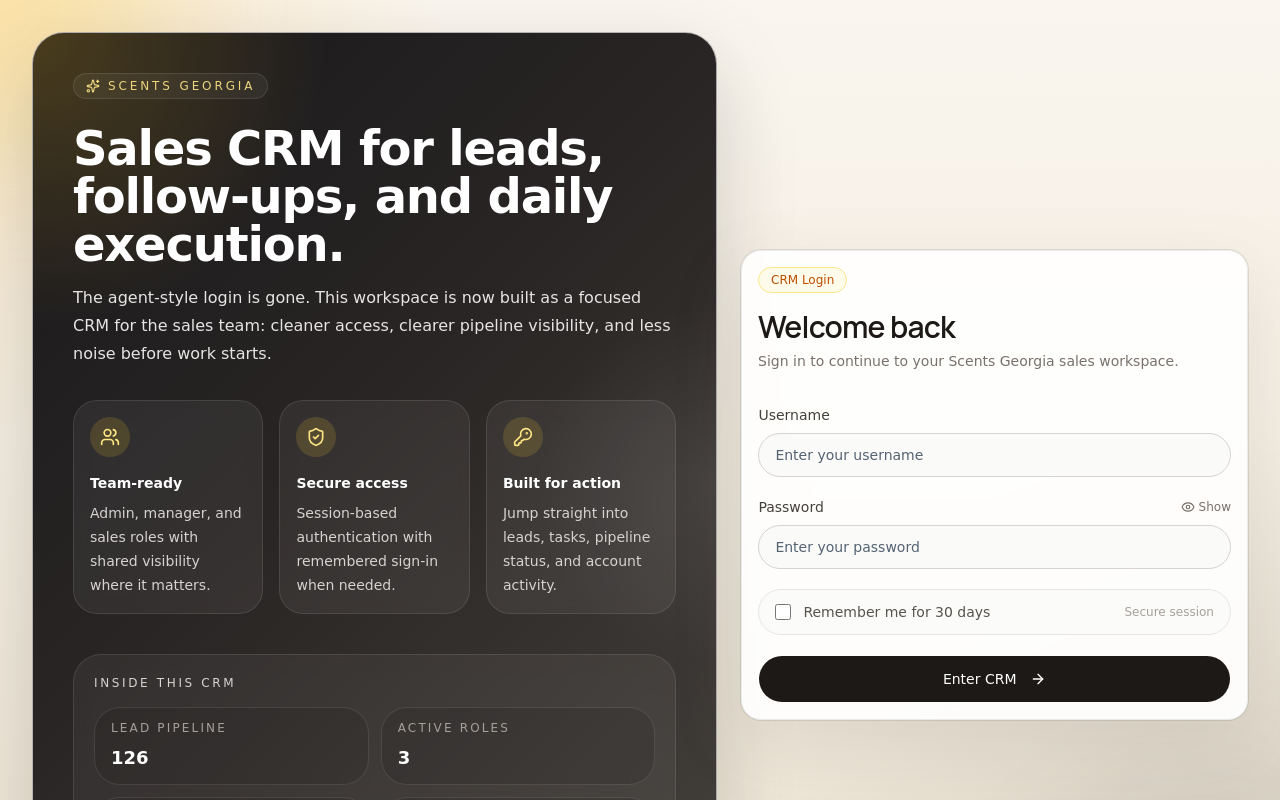 Scents CRM interface